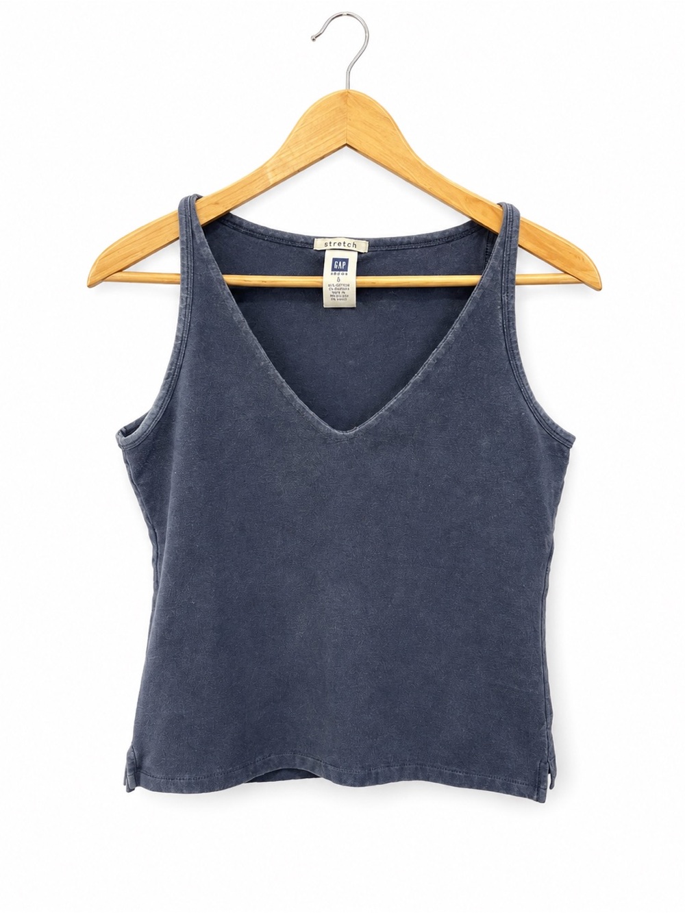 Vintage GAP Factory Stretch Sleeveless Top Tank V-Neck M Y2K Blue Gray Cotton